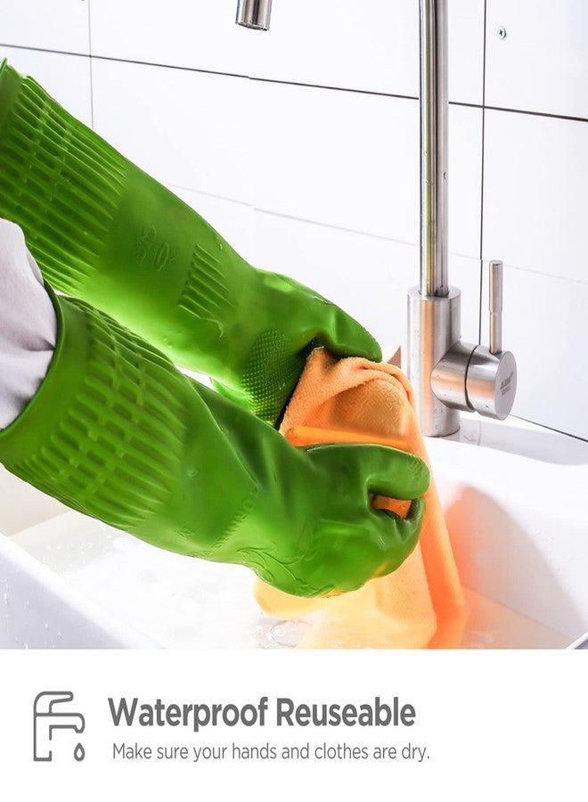 IUCGE Dishwashing gloves 2 Pairs for kitchen,Rubber cleaning gloves,Long dish gloves reuseable.(Medium,Green+Pink) - Image 3